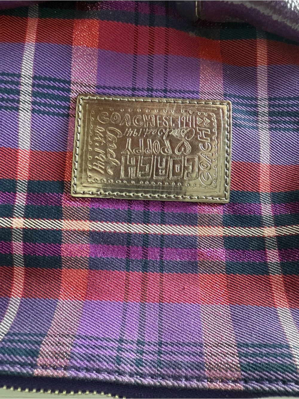 Coach Poppy Tartan Plaid Purple Shoulder Crossbody Bag #16120 w/ Charms Hangtags - Picture 6 of 9